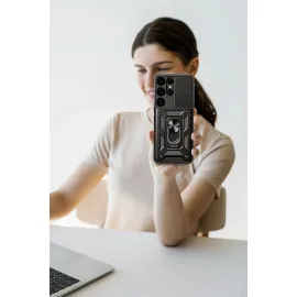 Newface Samsung Galaxy S25 Ultra Kılıf Pars Lens Yüzüklü Silikon - Siyah