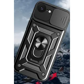 Newface Iphone 16E Kılıf Pars Lens Yüzüklü Silikon - Siyah