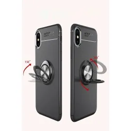 Newface Iphone Xs Max Kılıf Range Yüzüklü Silikon - Siyah-Mavi