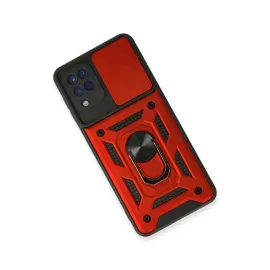 Newface Samsung Galaxy A22 Kılıf Pars Lens Yüzüklü Silikon - Kırmızı