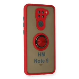 Newface Xiaomi Redmi Note 9 Kılıf Montreal Yüzüklü Silikon Kapak - Kırmızı