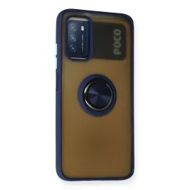 Newface Xiaomi Redmi 9T Kılıf Montreal Yüzüklü Silikon Kapak - Lacivert