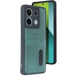 Newface Xiaomi Redmi Note 13 Pro 4G Kılıf Sara Kartvizitli Deri Kılıf - Koyu Yeşil