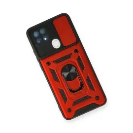 Newface Oppo A15 Kılıf Pars Lens Yüzüklü Silikon - Kırmızı