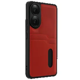 Newface Oppo A38 Sara Kartvizitli Deri Kılıf - Kırmızı