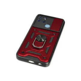 Newface Realme C25Y Kılıf Pars Lens Yüzüklü Silikon - Kırmızı