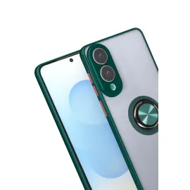 Newface Samsung Galaxy S25 Edge Kılıf Montreal Yüzüklü Silikon Kapak - Yeşil