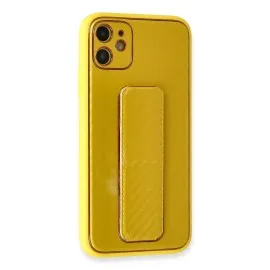 Newface Iphone 12 Kılıf Coco Karbon Standlı Kapak - Sarı