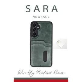 Newface Samsung Galaxy A55 5G Kılıf Sara Kartvizitli Deri Kılıf - Koyu Yeşil