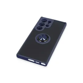 Newface Samsung Galaxy S23 Ultra Kılıf Montreal Yüzüklü Silikon Kapak - Lacivert