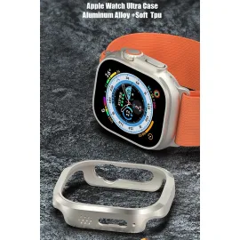 Movenchy Apple Watch Ultra 49mm MO-WT3 Alüminyum Camlı Kasa Ekran Koruyucu - Gold