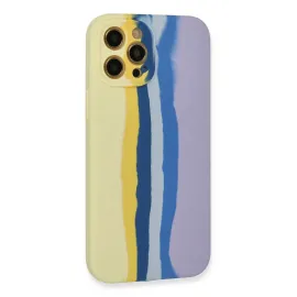 Newface Iphone 12 Pro Max Kılıf Ebruli Lansman Silikon - Sarı-Lila