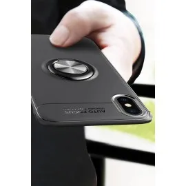 Newface Iphone Xs Max Kılıf Range Yüzüklü Silikon - Siyah-Kırmızı