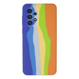 Newface Samsung Galaxy A53 5G Kılıf Ebruli Lansman Silikon - Mavi-Turuncu