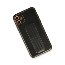 Newface Iphone 12 Kılıf Coco Karbon Standlı Kapak - Siyah