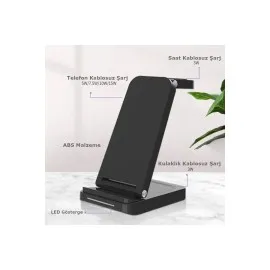 Newface S90 4In1 Kablosuz Şarj Masaüstü Set - Siyah