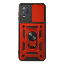 Newface Samsung Galaxy A22 Kılıf Pars Lens Yüzüklü Silikon - Kırmızı