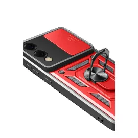 Newface Samsung Galaxy S25 Edge Pars Lens Yüzüklü Silikon - Kırmızı