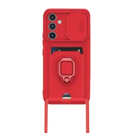 Newface Samsung Galaxy A05S Kılıf Zuma Kartvizitli Yüzüklü Silikon - Kırmızı