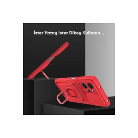 Newface Xiaomi Redmi Note 12 4G Kılıf Zuma Kartvizitli Yüzüklü Silikon - Kırmızı