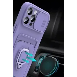 Newface Xiaomi Redmi Note 13 Pro Plus Kılıf Zuma Kartvizitli Yüzüklü Silikon - Lila