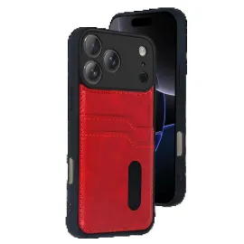 Newface Apple Iphone 17 Pro Max Sara Kartvizitli Deri Kılıf - Kırmızı