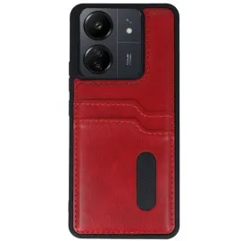 Newface Xiaomi Redmi 13C Kılıf Sara Kartvizitli Deri Kılıf - Kırmızı