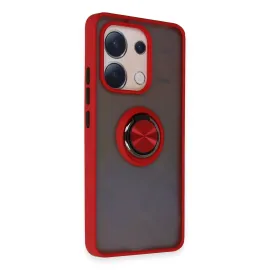 Newface Xiaomi Redmi Note 13 4G Kılıf Montreal Yüzüklü Silikon Kapak - Kırmızı