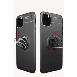 Newface Iphone 11 Pro Max Kılıf Range Yüzüklü Silikon - Siyah-Kırmızı