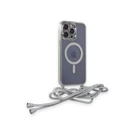 Newface iPhone 14 Pro Kılıf Divo Lazer Askılı Magsafe Kapak - Gümüş