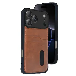 Newface Apple Iphone 17 Pro Sara Kartvizitli Deri Kılıf - Taba