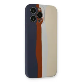 Newface Iphone 13 Pro Kılıf Ebruli Lansman Silikon - Lacivert-Krem