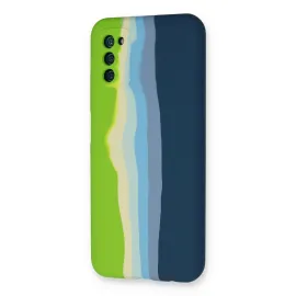 Newface Samsung Galaxy A03S Kılıf Ebruli Lansman Silikon - Yeşil-Koyu Yeşil