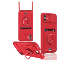 Newface Samsung Galaxy A05 Kılıf Zuma Kartvizitli Yüzüklü Silikon - Kırmızı