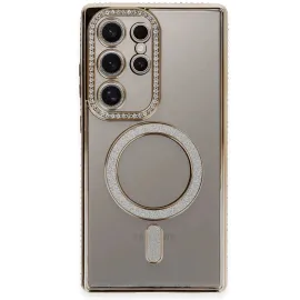 Newface Samsung Galaxy S24 Ultra Kılıf Joke Simli Magneticsafe Kılıf - Gold