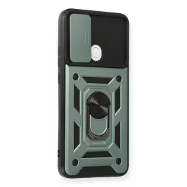 Newface Oppo A15 Kılıf Pars Lens Yüzüklü Silikon - Yeşil