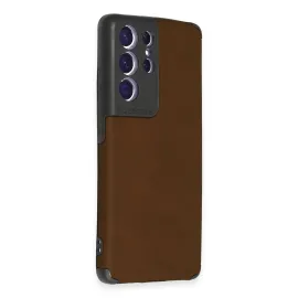 Newface Samsung Galaxy S21 Ultra Kılıf Loop Deri Silikon - Kahverengi