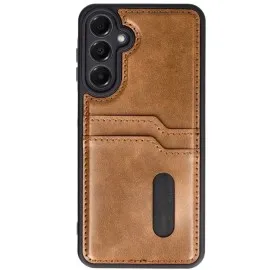 Newface Samsung Galaxy S24 Fe Kılıf Sara Kartvizitli Deri Kılıf - Taba