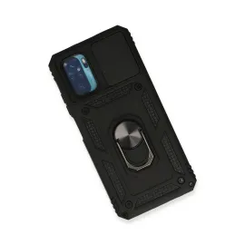 Newface Xiaomi Redmi Note 10 Kılıf Pars Lens Yüzüklü Silikon - Siyah