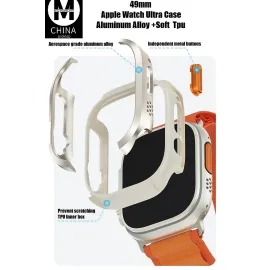 Movenchy Apple Watch Ultra 49mm MO-WT3 Alüminyum Camlı Kasa Ekran Koruyucu - Gold