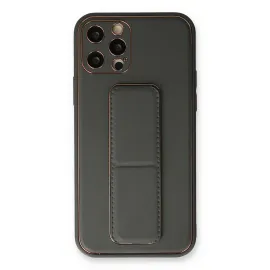 Newface Iphone 12 Pro Kılıf Coco Deri Standlı Kapak - Füme