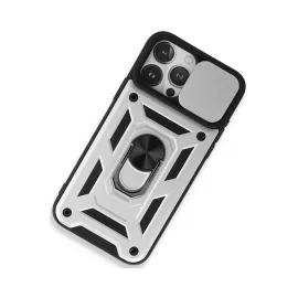 Newface Iphone 15 Pro Max Kılıf Pars Lens Yüzüklü Silikon - Gümüş