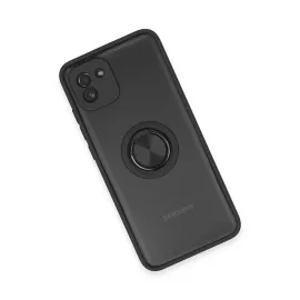 Newface Samsung Galaxy A03 Kılıf Montreal Yüzüklü Silikon Kapak - Siyah