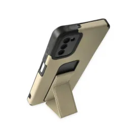Newface Samsung Galaxy A03S Kılıf Mega Standlı Silikon - Gold