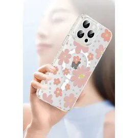 Joko Apple Iphone 15 Pro Max Floral Magsafe Kapak - Pembe
