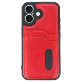 Newface Iphone 16 Kılıf Sara Kartvizitli Deri Kılıf - Kırmızı