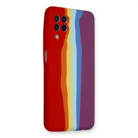 Newface Samsung Galaxy A22 Kılıf Ebruli Lansman Silikon - Kırmızı-Mor