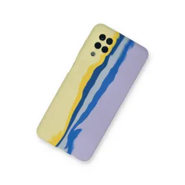 Newface Samsung Galaxy A22 Kılıf Ebruli Lansman Silikon - Sarı-Lila