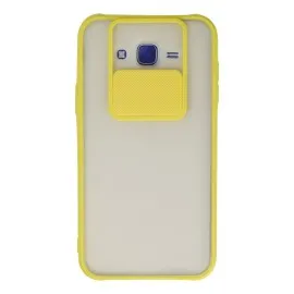 Newface Samsung Galaxy J7 Kılıf Palm Buzlu Kamera Sürgülü Silikon - Sarı
