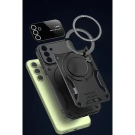 Newface Samsung Galaxy S24 Fe Kılıf Joy Lens Standlı Kapak - Kırmızı